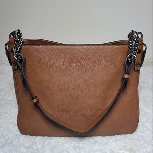 Mona B Brown Chain Handle Tote Shoulder Bag